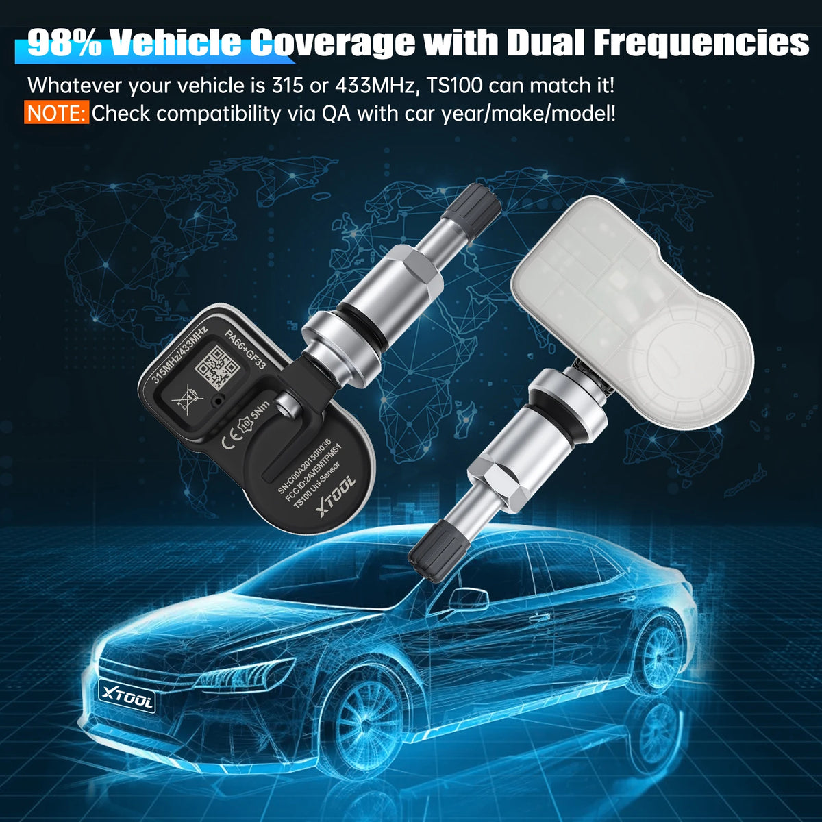 Newest XTOOL TS100PRO Sensor 2 IN 1 315MHz 433MHz 4 PCS Metal TPMS TS100 Sensor Automotive Tire Repair Tools Programming TS100