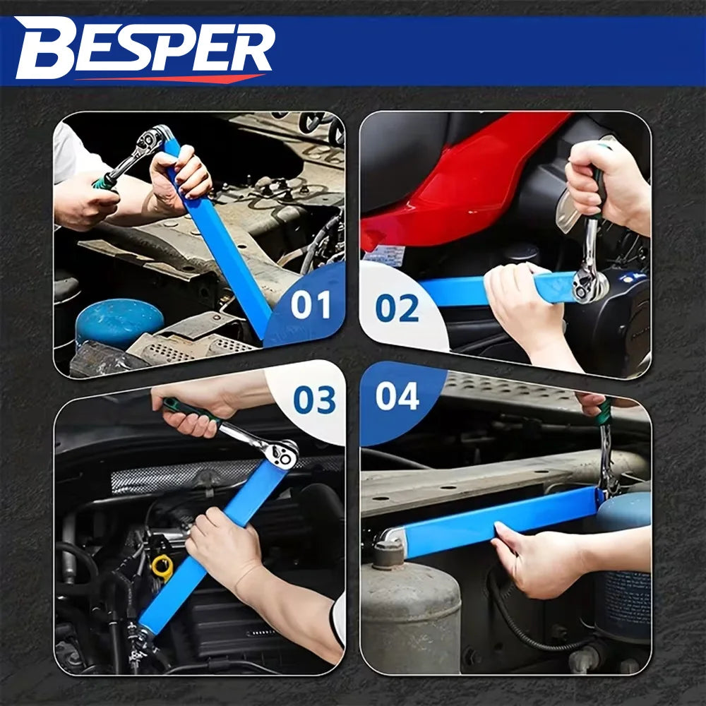 Universal Ratcheting Wrench Extension Bar Adjustable Double Head Extra Long Heavy Duty Tool For Mechanics And Car Repair