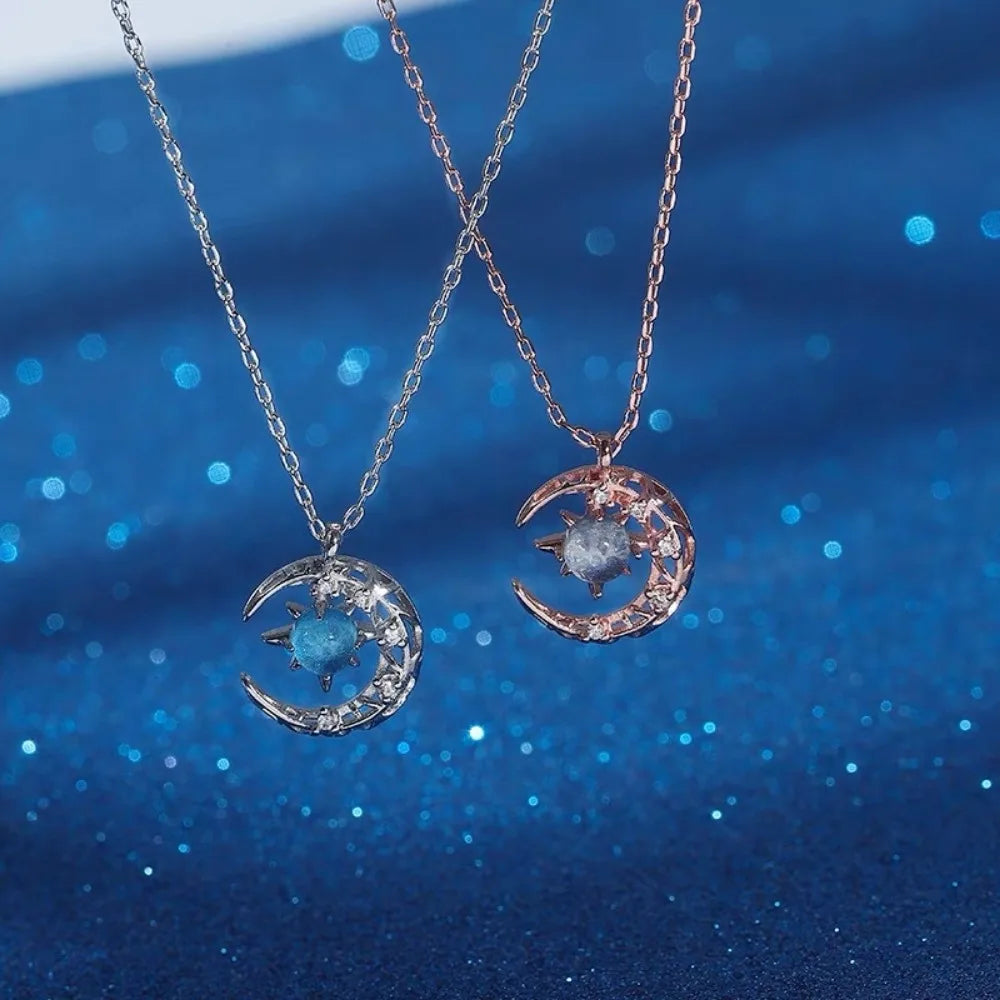 Star and Moon Pendant Necklace for Women, Dainty Clavicle Chain Jewelry