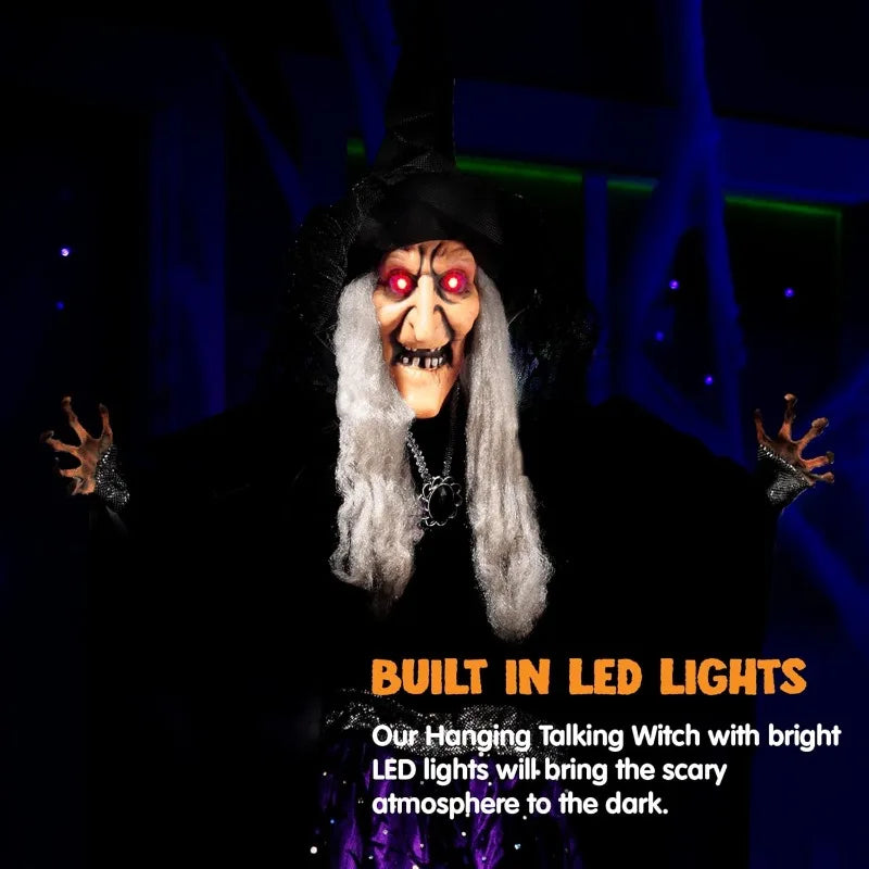 Halloween 47 in Animated Hanging Witch, Sound Activated with LED Lights