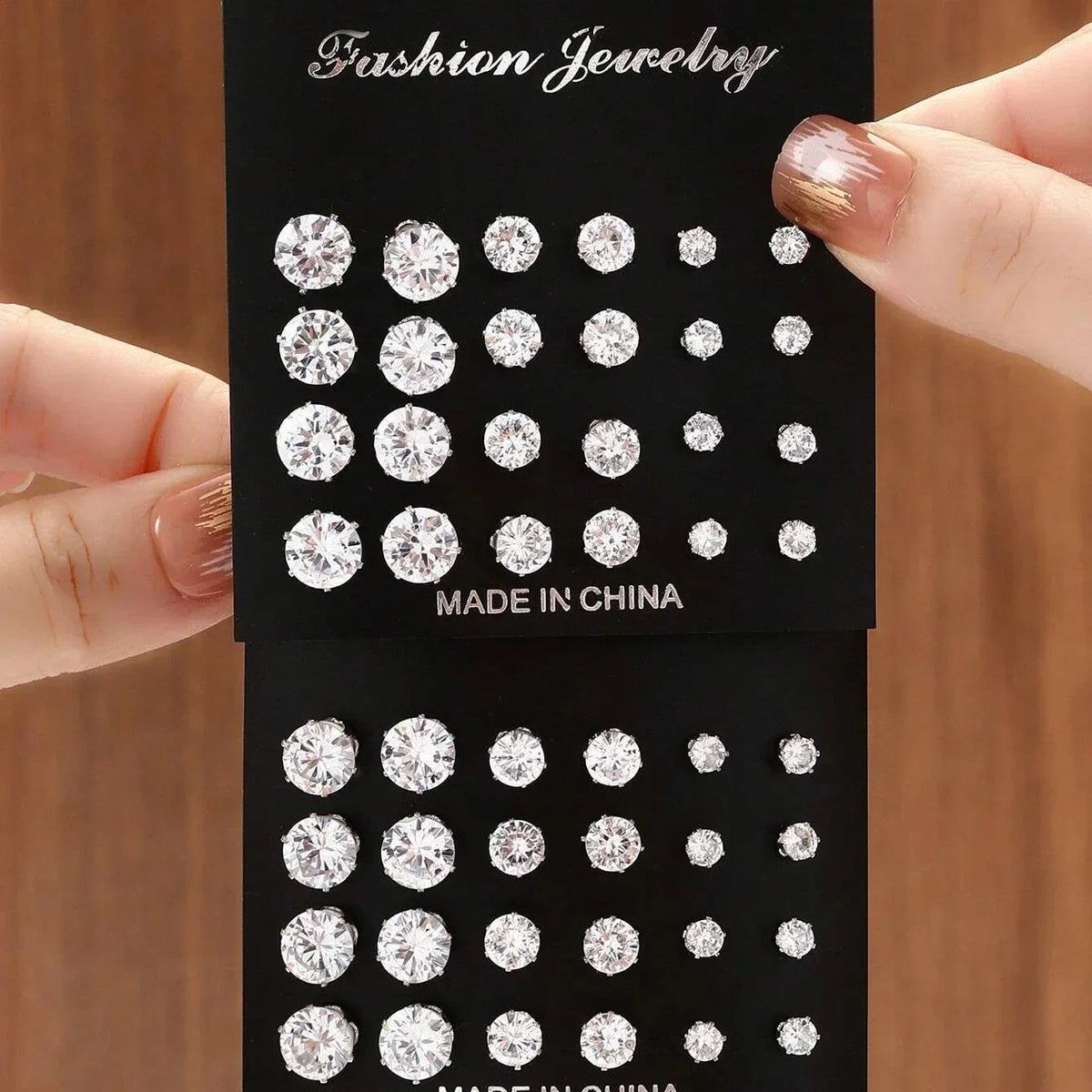 Cubic Zirconia Stud Earrings Set, 12 Pairs