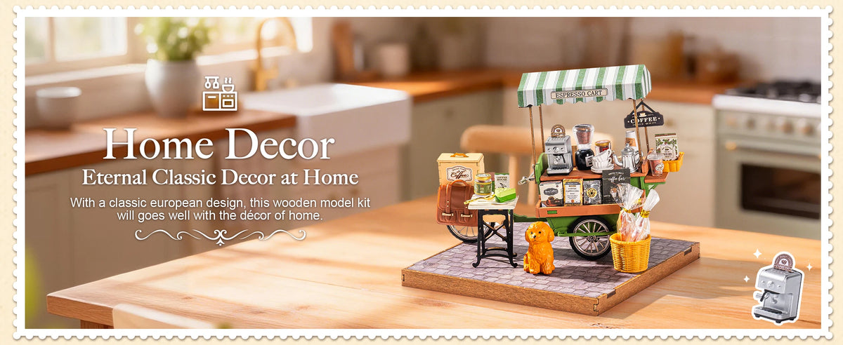 Rolife Wooden 3D Puzzle DIY Miniature House Kit Vienna Bookstore & Aromatic Coffee Cart Model Building Kit with LED Light for Home Decor Gift for Adults Teens