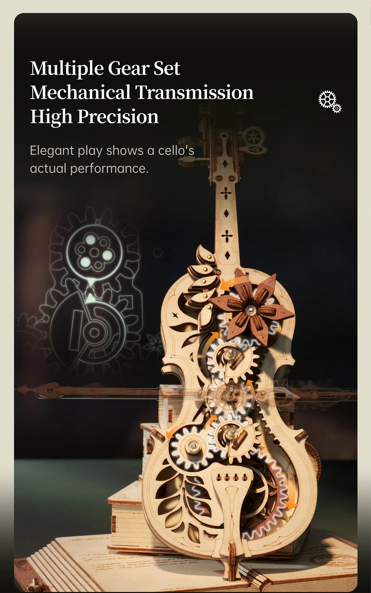 Robotime ROKR Magic Cello Mechanical Music Box, 3D Wooden Puzzle Kit