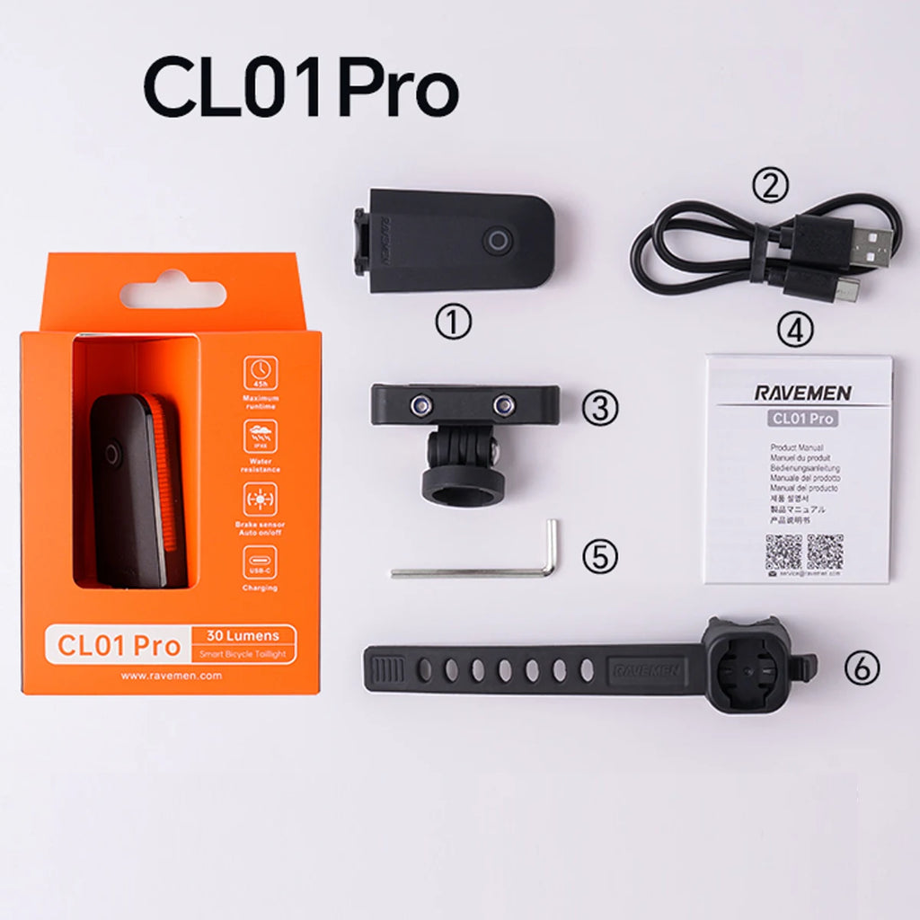 CL01 Pro Bike Rear Light Bicycle LED Taillight USB-C Rechargeable Auto On-off Brake Sensor Side Visibility Lightweight Compact ABM25 Update Mount