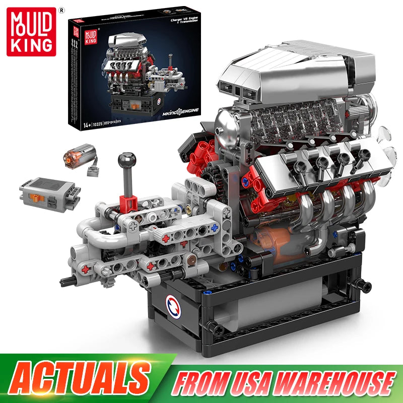Mould King 10225 Technical Engine Toys The Motorized V8 Car Engine Building Block Assembly Engine Brick Set Kids Christmas Gift