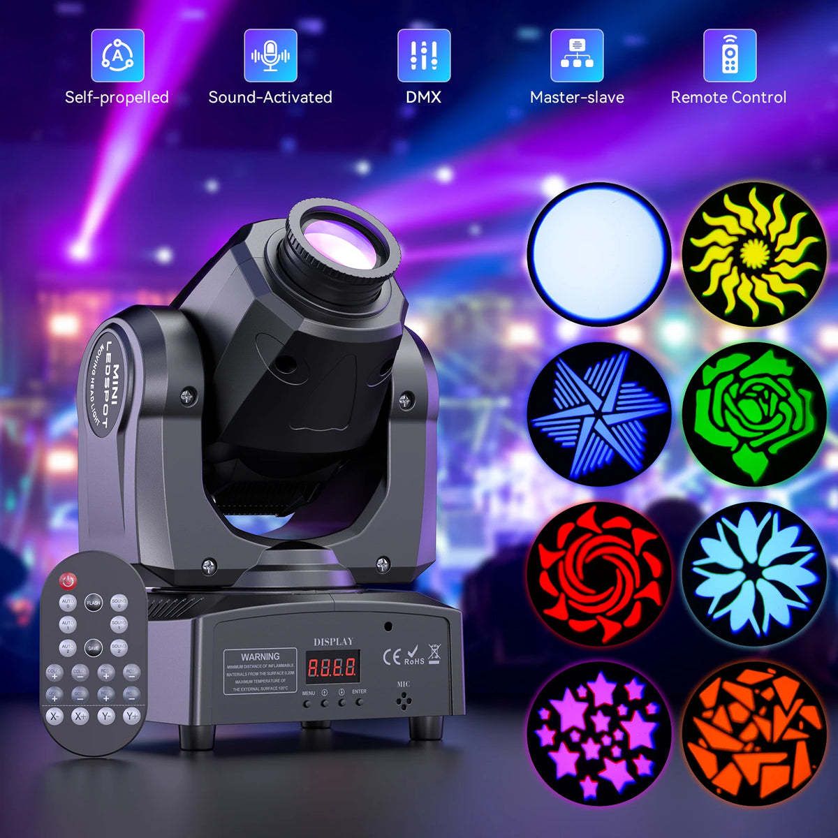 60W Gobo Moving Head Light DMX Remote Control Stage Lighting Effect Projector for DJ Disco Party Bar Club Wedding Birthday