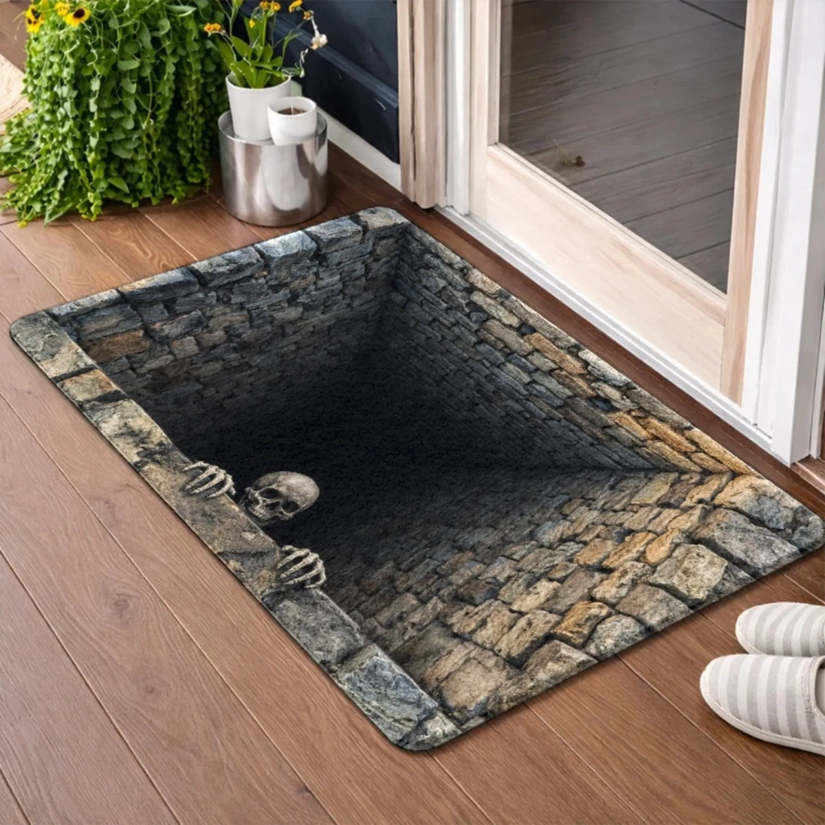 Halloween 3D Illusion Skeleton Pit Door Mat