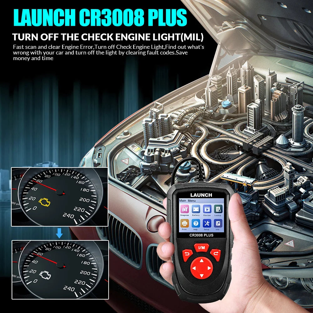 LAUNCH X431 CR3008 PLUS Car Auto OBD2 Diagnostic Tool ARM Scanner DTC Lookup Check Engine Battery Test Lifetime Free Update