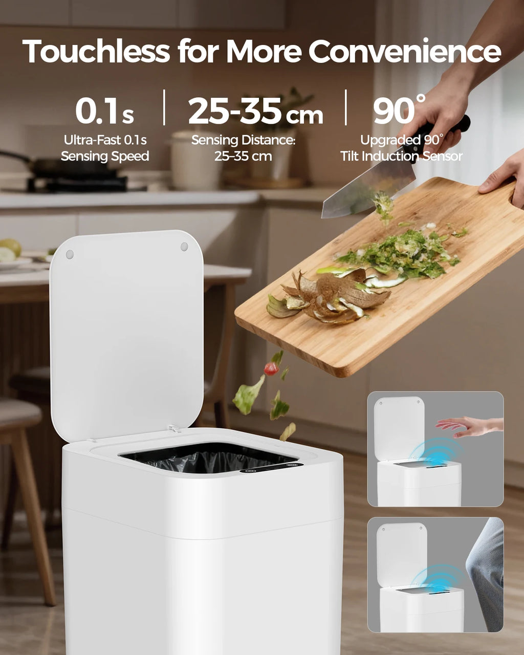 20L/30L Automatic Self Changing Trash Can Self Sealing Self Bagging Motion Sensor Touchless Smart Garbage Can with Lid for Kitchen Bathroom Bedroom