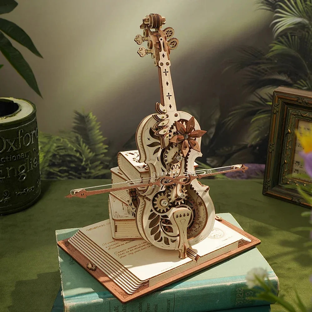 Robotime ROKR Magic Cello Mechanical Music Box, 3D Wooden Puzzle Kit