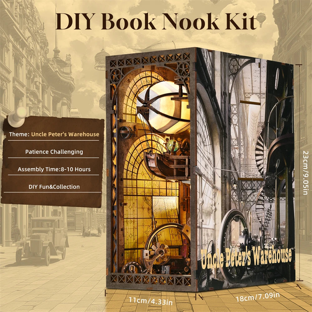 Book Nook Kit Maker's Workshop DIY Wooden Puzzle Balloon Studio Ship Bookshelf Dollhouse Model Bookend Building Home Deco