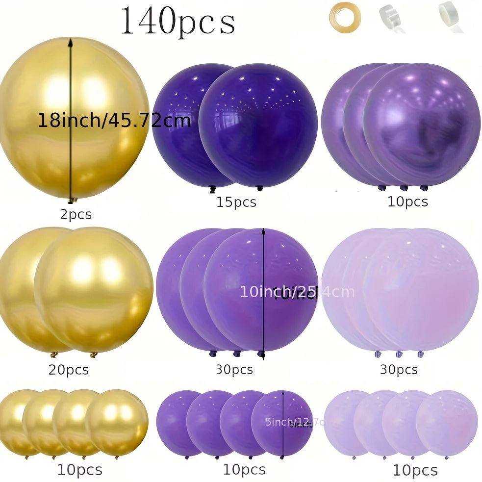 Purple and Gold Balloon Garland Arch Kit, 140 Pieces