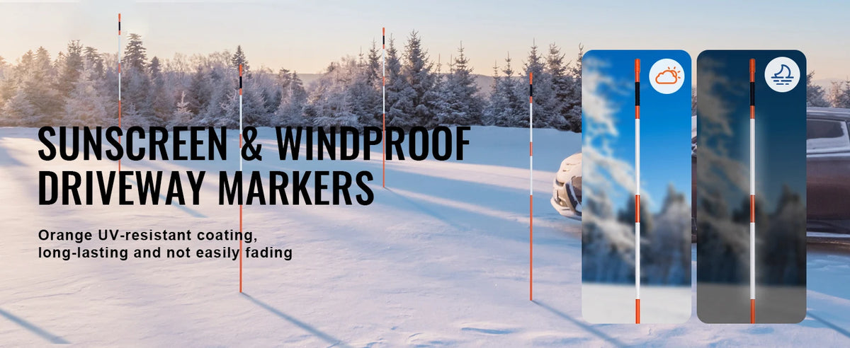 SucceBuy Driveway Markers 48 inch 0.4 inch Diameter Fiberglass Poles Snow Stakes For Parking Lots Walkways Easy Visibility