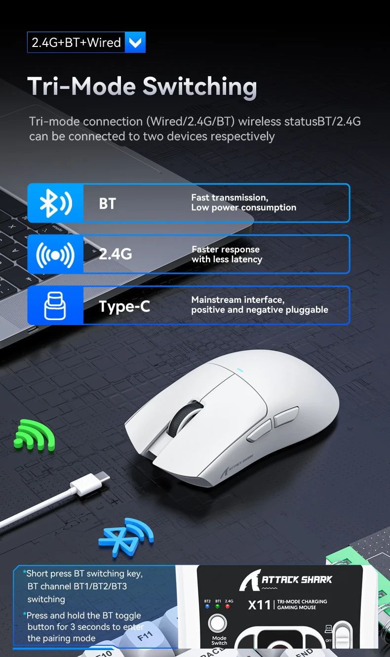 X11 Lightweight Wireless Gaming Mouse with RGB Backlight Charging, Up to 22K DPI, PAW3311 Optical Sensor, HUYU Swit