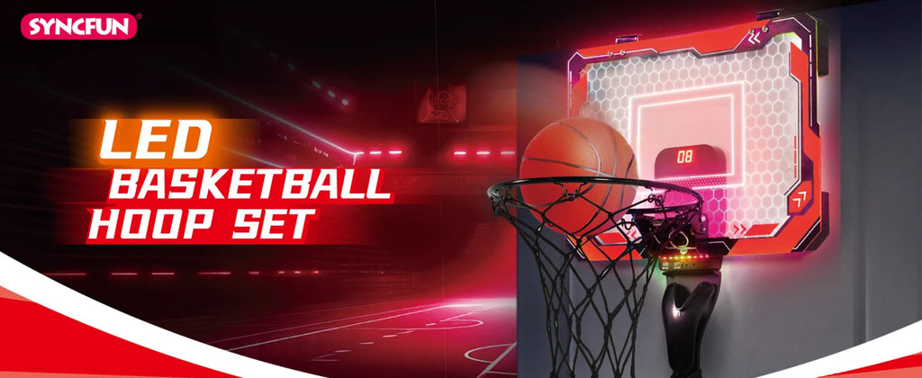 JOYFY Mini Indoor Basketball Hoop Light Up Over The Door Basket Ball Hoop for Kids Toys Birthday Gifts with Scoreboard & 4 Balls