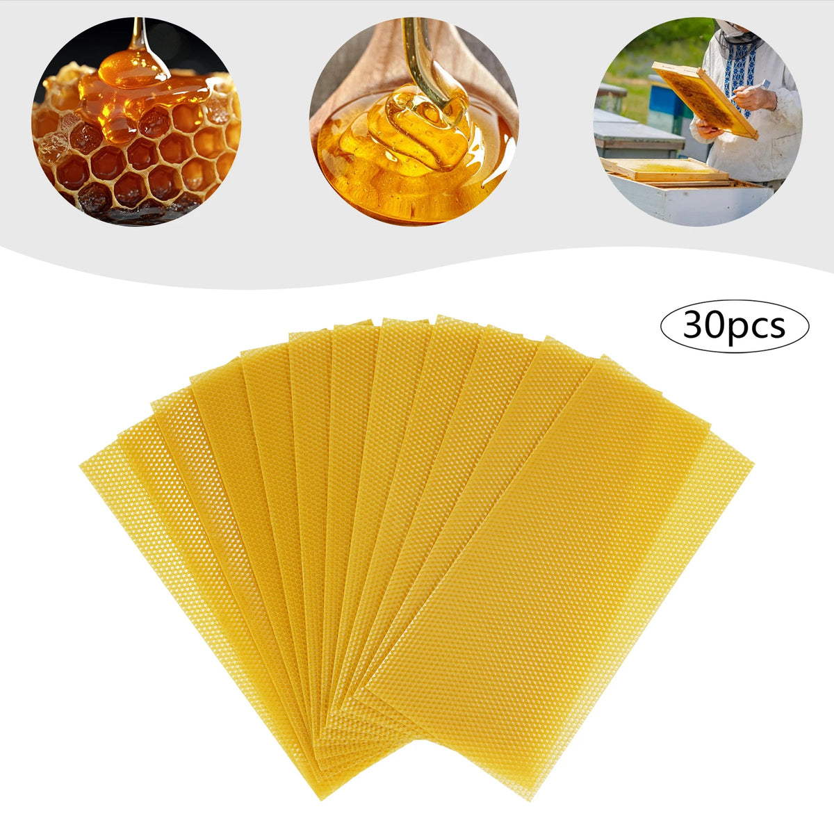 30-Pack Beeswax Foundation Sheets Natural Beeswax Hive Foundations Beekeeper's Starter Kit 7.68x16.34" Beekeeping Sheets for Increased Honey Production