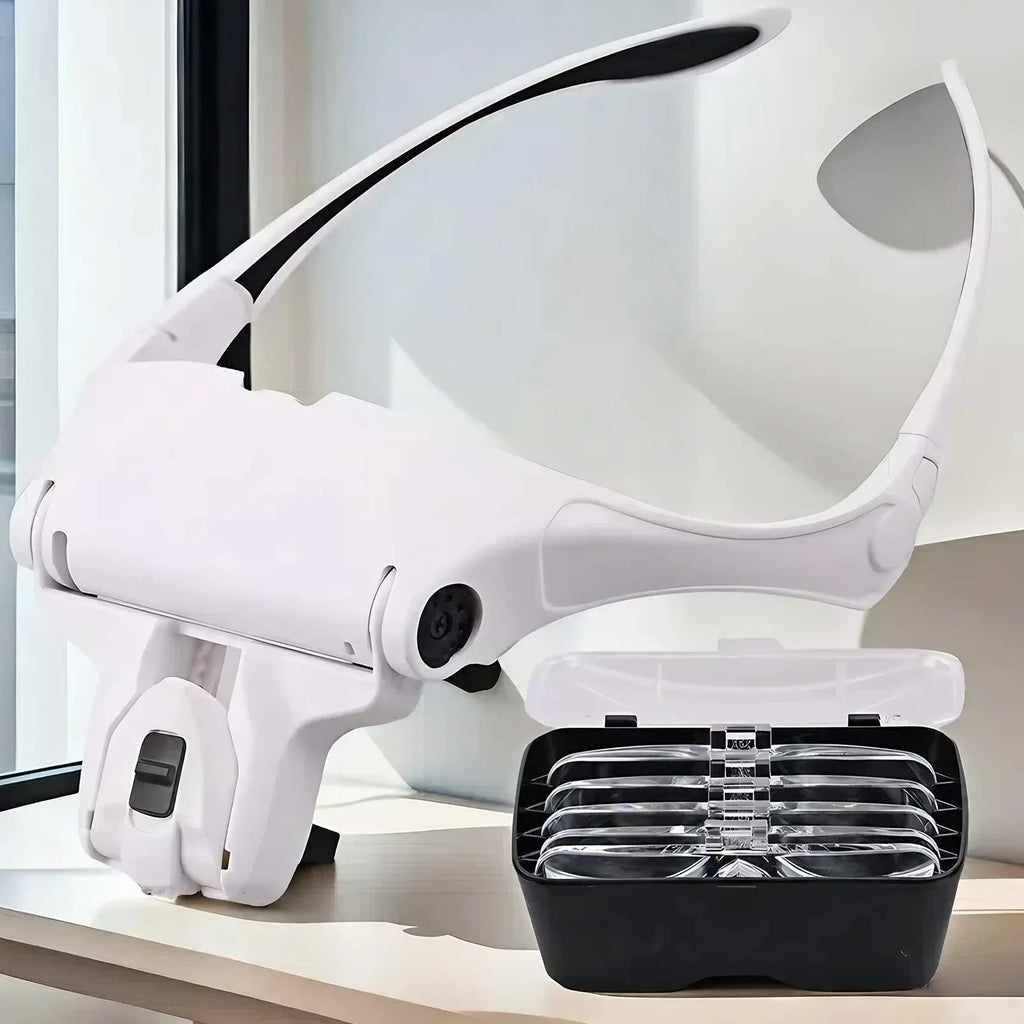 LED Head Magnifier with 5 Lenses 10X to 35X Adjustable Focus Hands Free Loupe for Precise Work Ideal for Crafts and Close Detail Magnification Glasses for Hobbyists and Professionals Lightweight Comfortable Wear