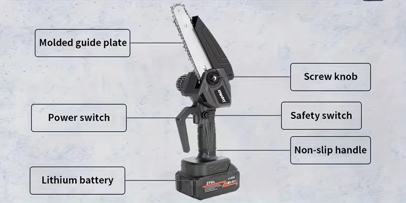 Mini 6-inch Cordless Chainsaw With Splash Guard & Safety Lock, Great For Gardening, Camping, Firewood, And A Perfect Gift For Parents.Black Friday Discount Promotion, Birthday, Christmas Or Festival Gift