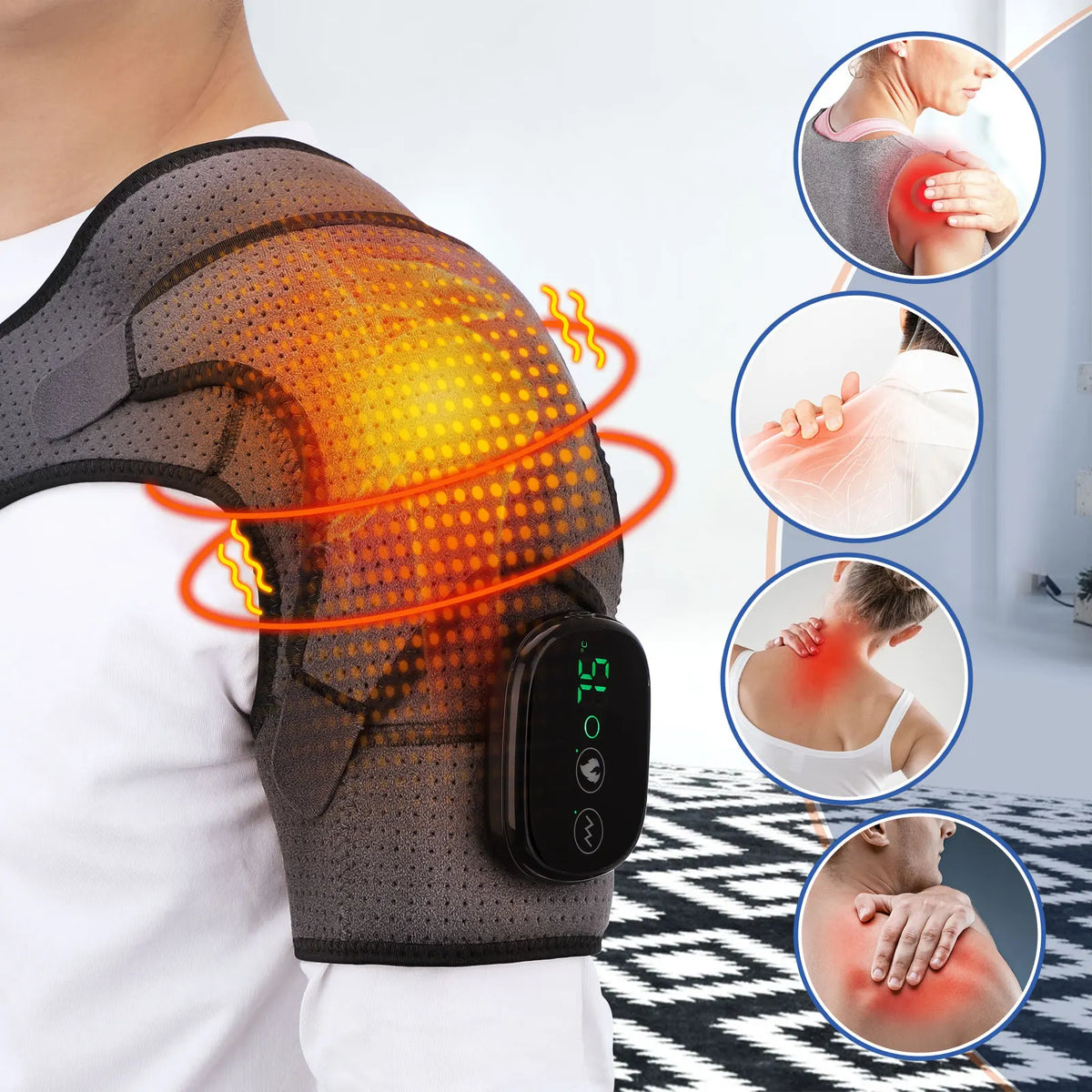 Heated Shoulder Brace and Massager, Adjustable Electric Heating Wrap for Shoulder and Arm