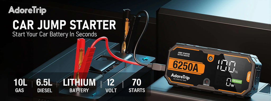 6250A 12V Portable Car Jump Starter Auto Battery Booster Power Bank Emergency Jump Pack Starting Device for 10.0L Gas / 6.5L Diesel Engines