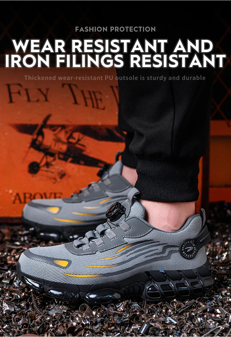 Breathable Lace-Free Safety Work Shoes, Anti-Smash Anti-Puncture Steel Toe Sneakers