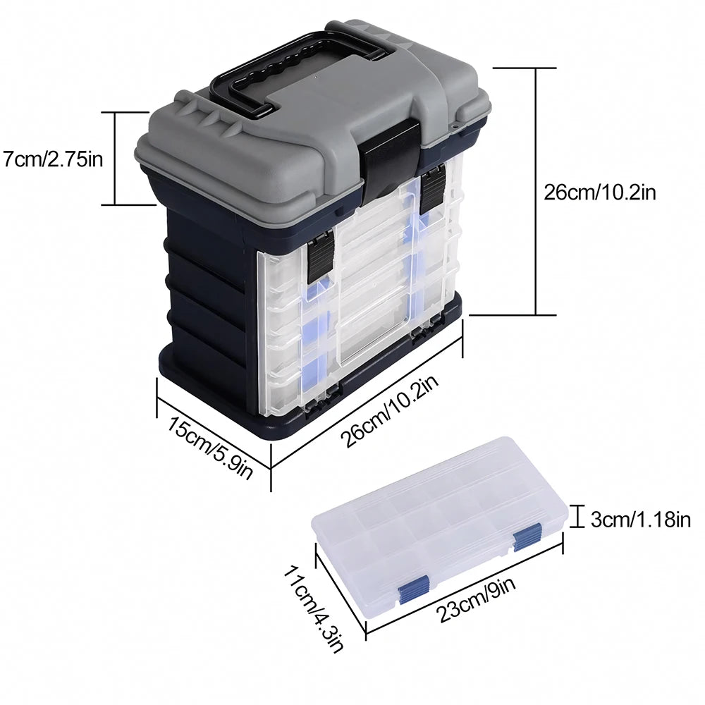 Fishing Tackle Box Kit with Fishing Pliers 4-Tier Multi-Functional Fishing Handheld Storage Box Adjustable Dividers Portable Fishing Tackle Lure Tool