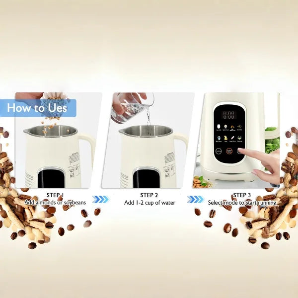 （ stainless steel inner lid）8 in 1 Nut Milk Maker Machine, 42oz IMD Screen Almond Milk Maker, Soy Milk Maker with Self-Cleaning, Delay Start, Keep Warm, Boil Water, Automatic Plant-Based Milk Blender for Soybean, Oat, Coc