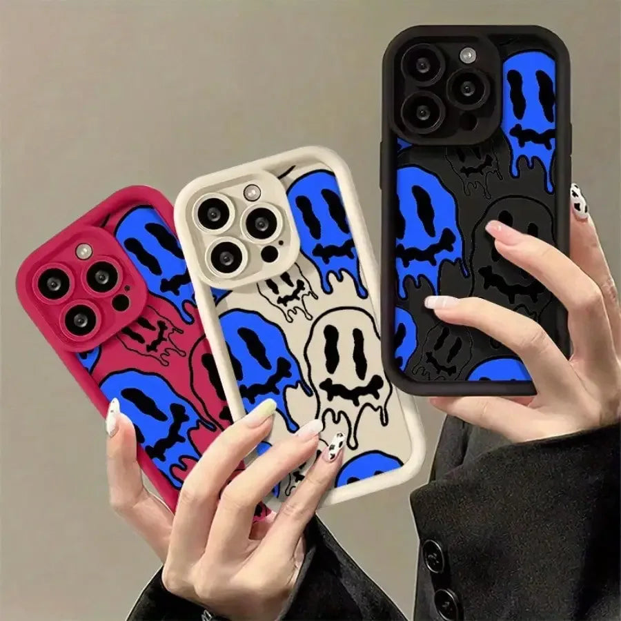 Soft Blue and White Phone Case with Black Bumper for iPhone 11-17 Pro Max