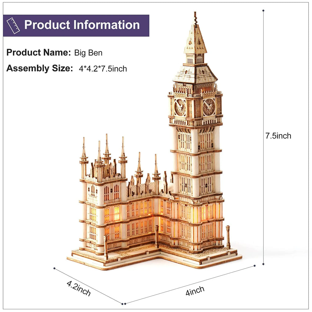Robotime Rolife DIY 3D Tower Bridge Big Ben Famous Building Wooden Puzzle Game Easy Assembly Toy Gift for Children Teen Adult