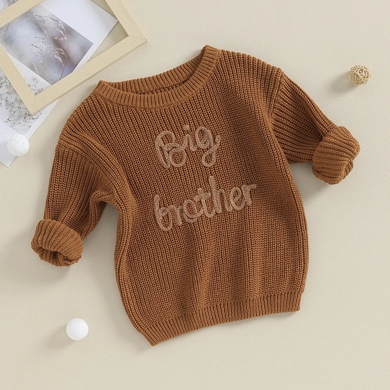 Toddler Boys Cotton Embroidered Letter Sweater, Long Sleeve Loose Pullover 12M-5Y