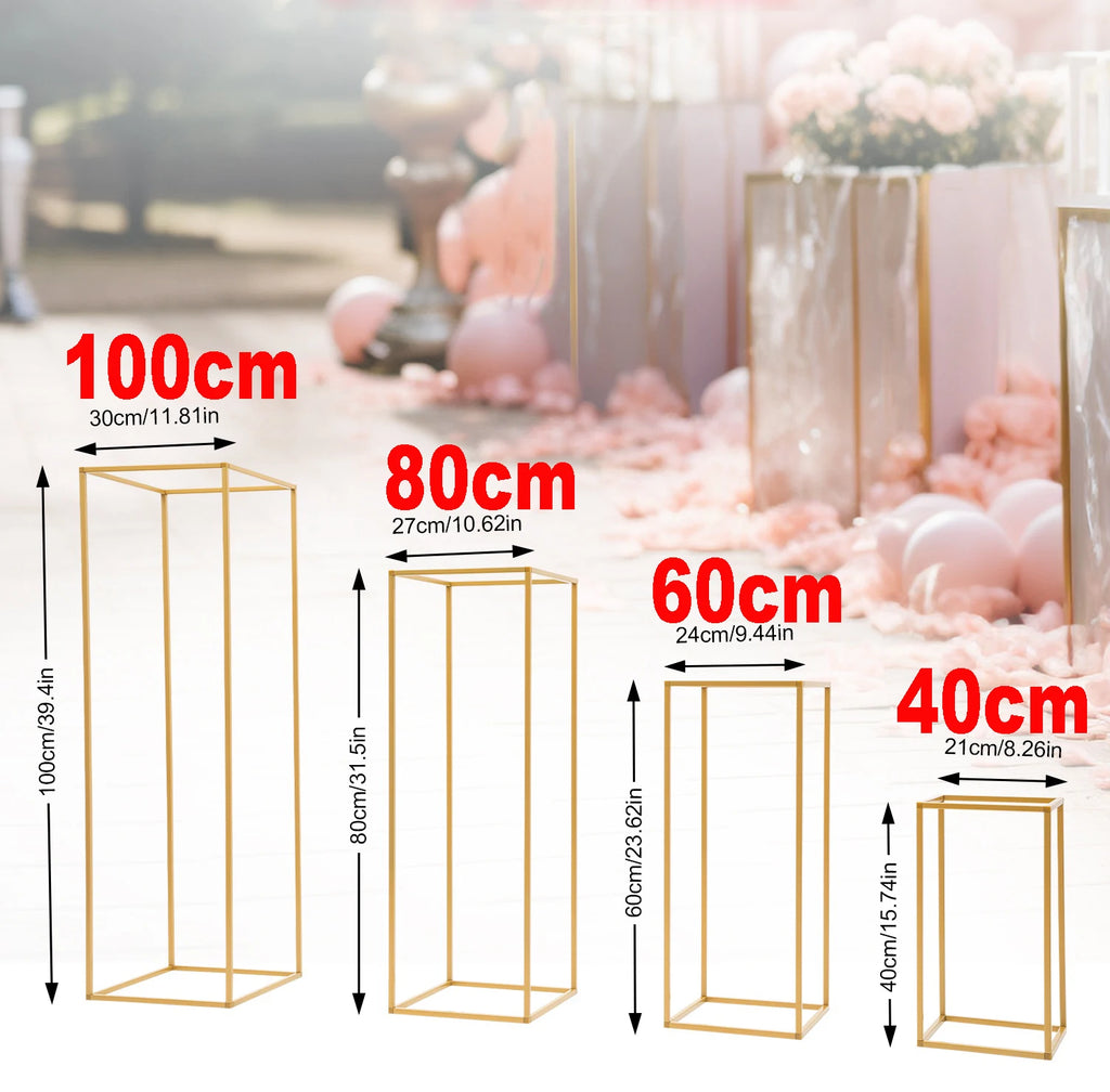4Pcs Wedding Flower Stand Set Gold Metal Column Rack Party Decor Balloon Display Holder Centerpiece Vase Pillar 40+60+80+100cm
