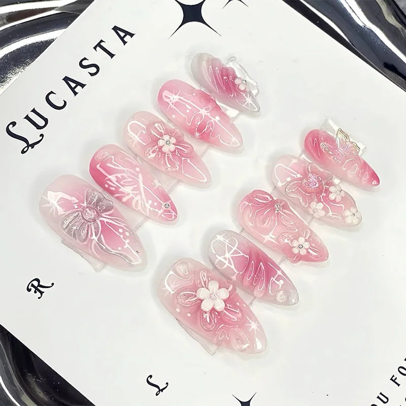 24Pcs Almond Press On Nails, Full Coverage False Nails (Random Style)
