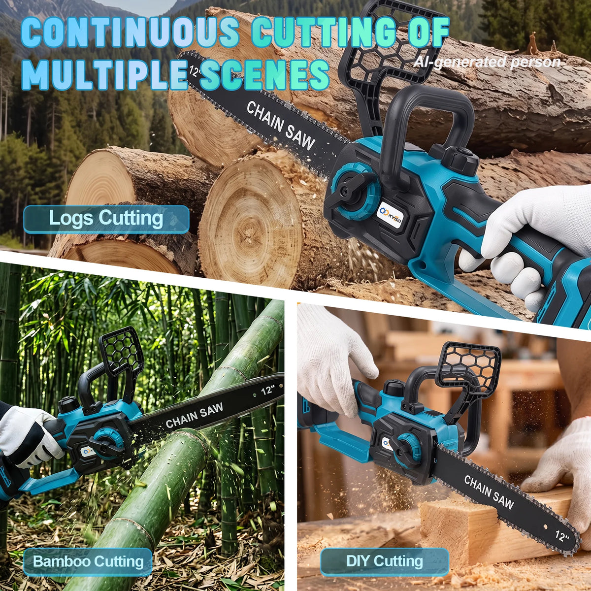 12 in Electric Chainsaw Cordless, 21v,2x4000mah Battery Handheld Chainsaw for Tree Trimming Electric Tree Trimmer Saw