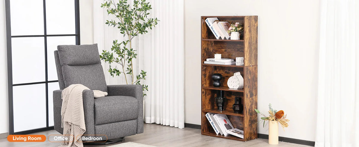 6-Tier Wooden Bookcase, 63-Inch Tall Open Bookshelf