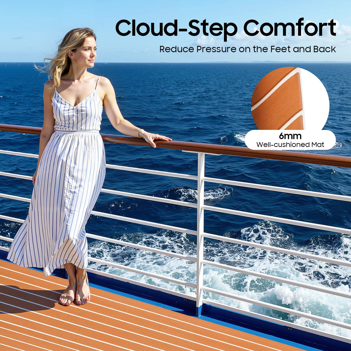 Self-Adhesive EVA Foam Floor Mat 90x240cm Faux Teak Waterproof Boat Decking RV Floor Pad 6mm Thick for Marine Caravan Home Gym