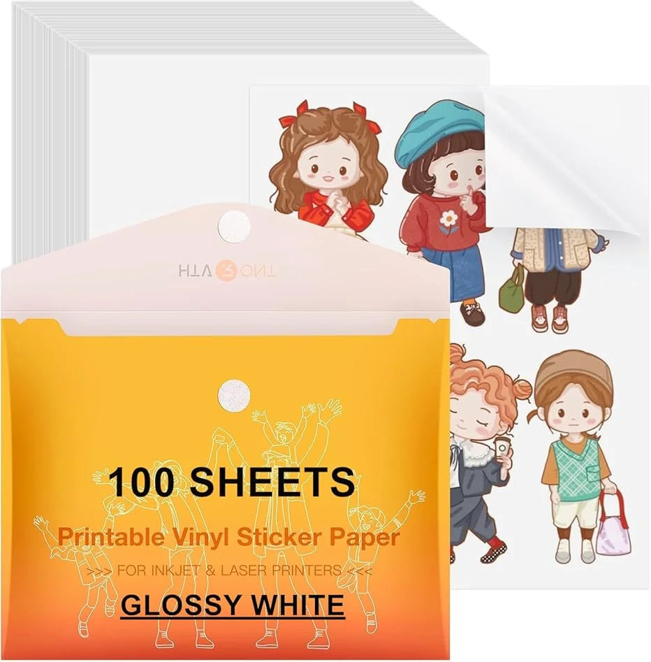 HTVRONT Premium Printable Vinyl Sticker Paper for Inkjet Printer -100 Sheets 100g Matte White Waterproof, Dries Quickly-Standard