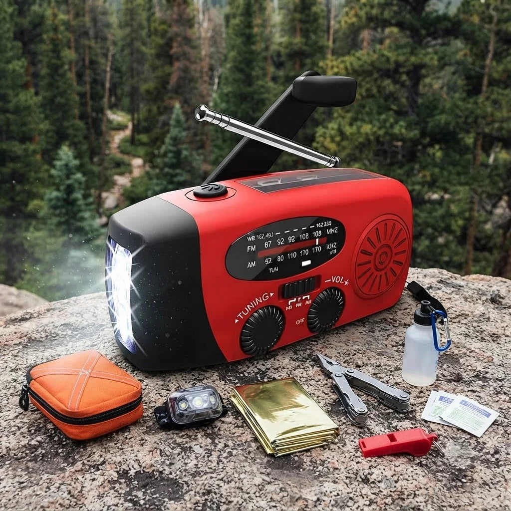 Solar Hand Crank Radio Portable Emergency Weather Alert Device with 2000mAh Power Bank and LED Flashlight Ideal for Home Blackout Severe Weather