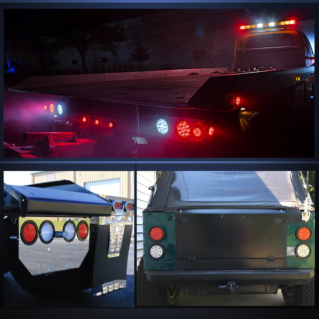 Nilight 4' Round Red LED Trailer Tail Lights with Surface Mount Grommet Plugs IP67 Stop Brake Turn Tail Lights for Truck Trailer RV Jeep 2PCS