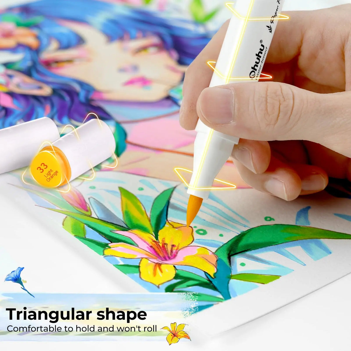 Ohuhu Markers Paper-friendly Water-based Coloring Markers 60 Colors Dual Brush Fineliner Tips Markers Coloring Books Art Markers