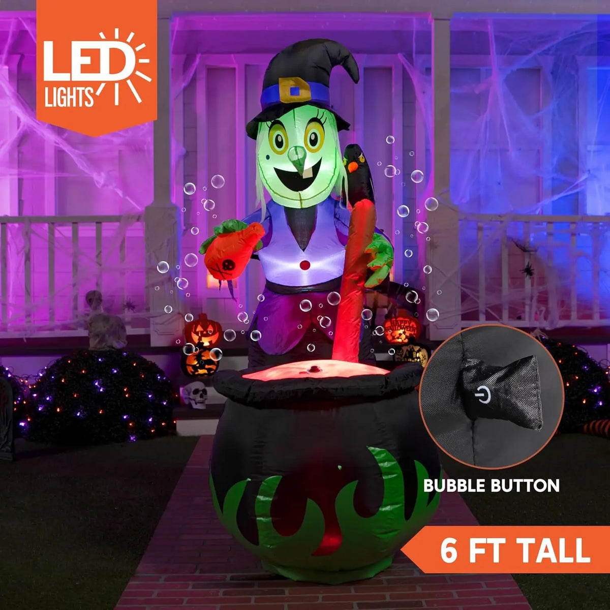 Halloween 6 ft Inflatable Witch and Bubbling Cauldron with Lights