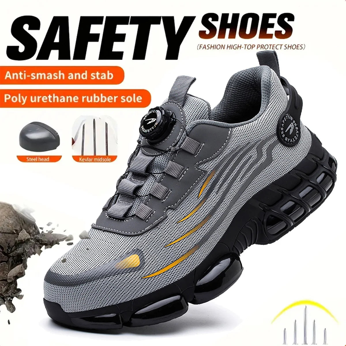 Breathable Lace-Free Safety Work Shoes, Anti-Smash Anti-Puncture Steel Toe Sneakers