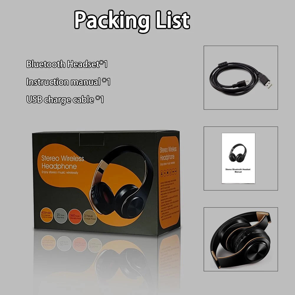 Wireless Bluetooth Stereo Headset Upgrading Sports Overhead Earphone with Mic for Smart Phone TV PC Tablet - Music