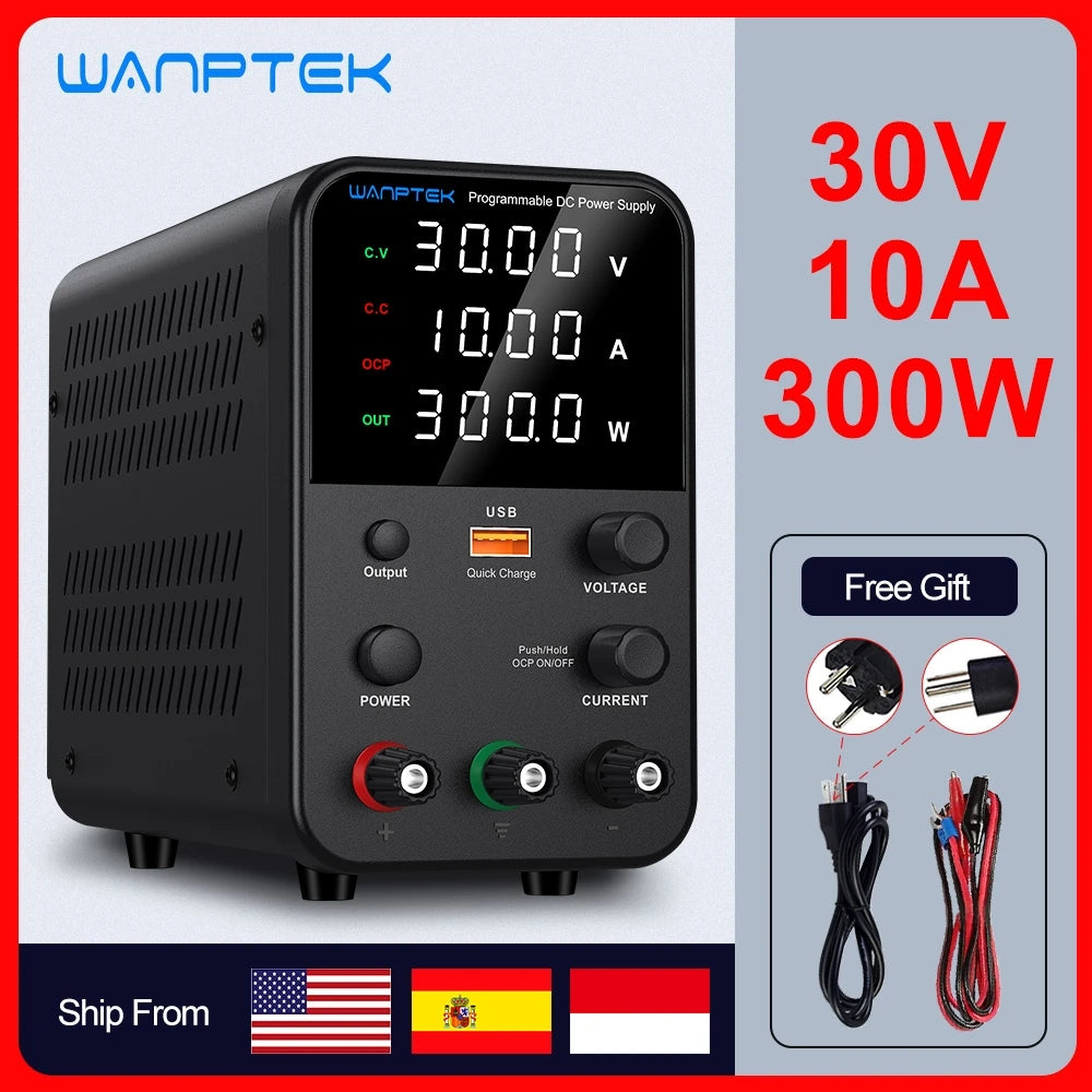 Wanptek Adjustable DC Power Supply 30V 10A, LED Lab Bench Voltage Regulator