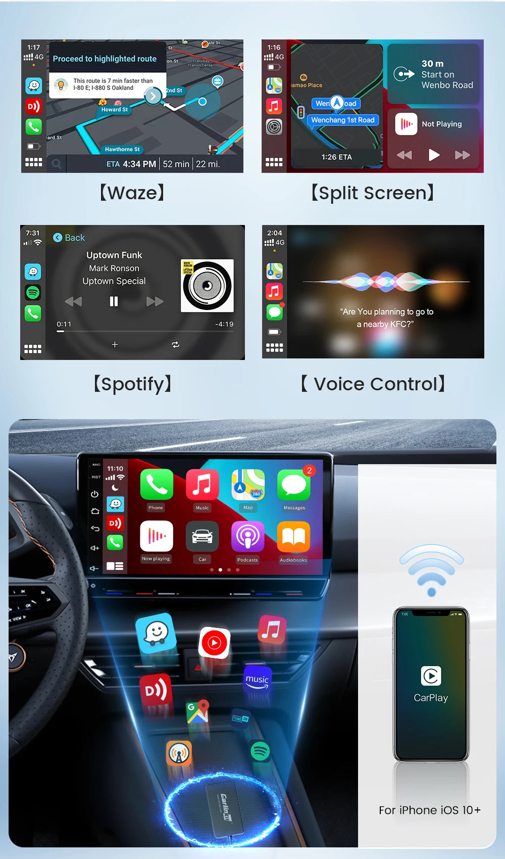 Carlinkit CCPA Wireless Android Auto Wireless CarPlay Adapter Screen Mirroring for Modify Android System Car Screen Radio Stereo
