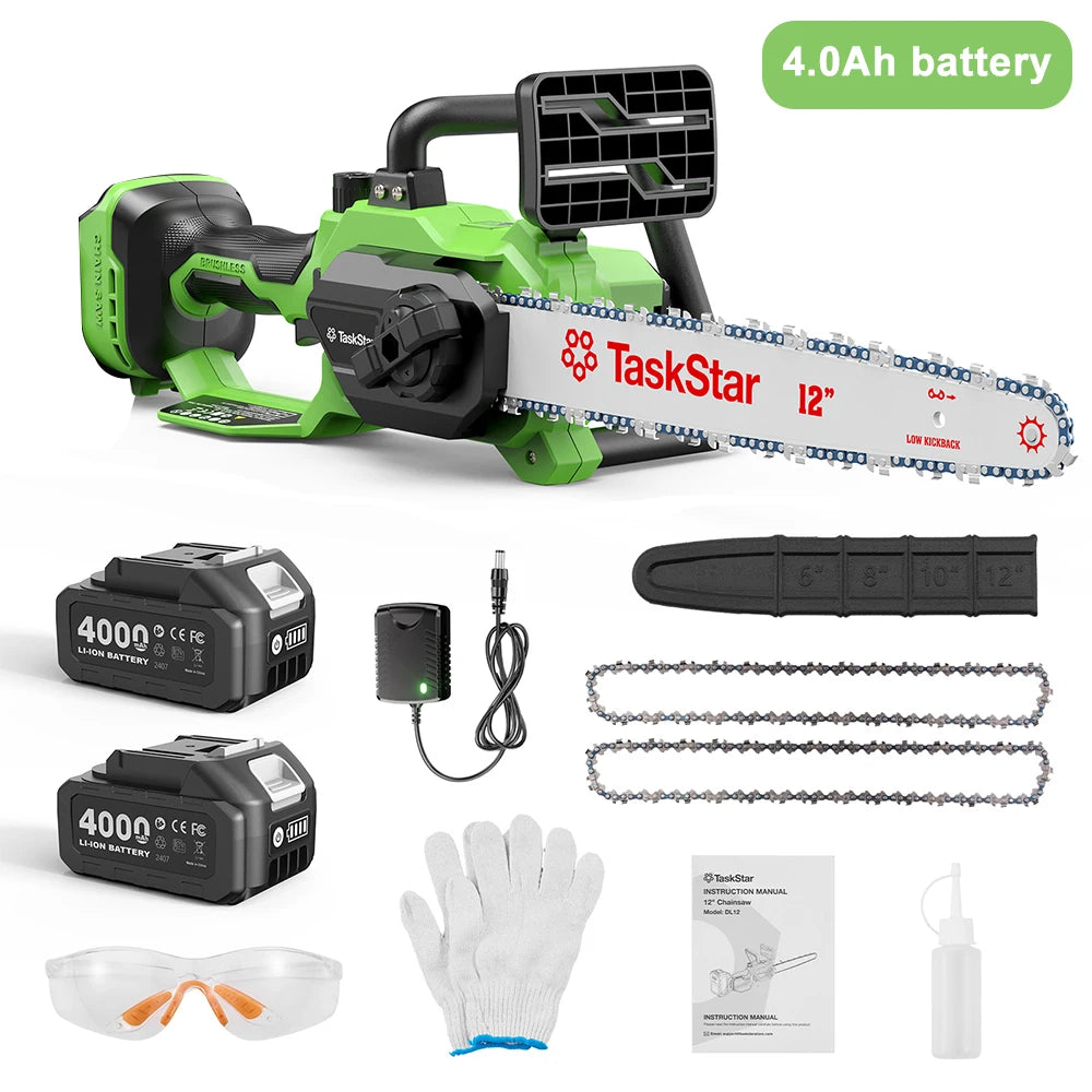12 Inch Brushless Electric Chainsaw Cordless Electric Saw with Auto Oiler & Security Lock