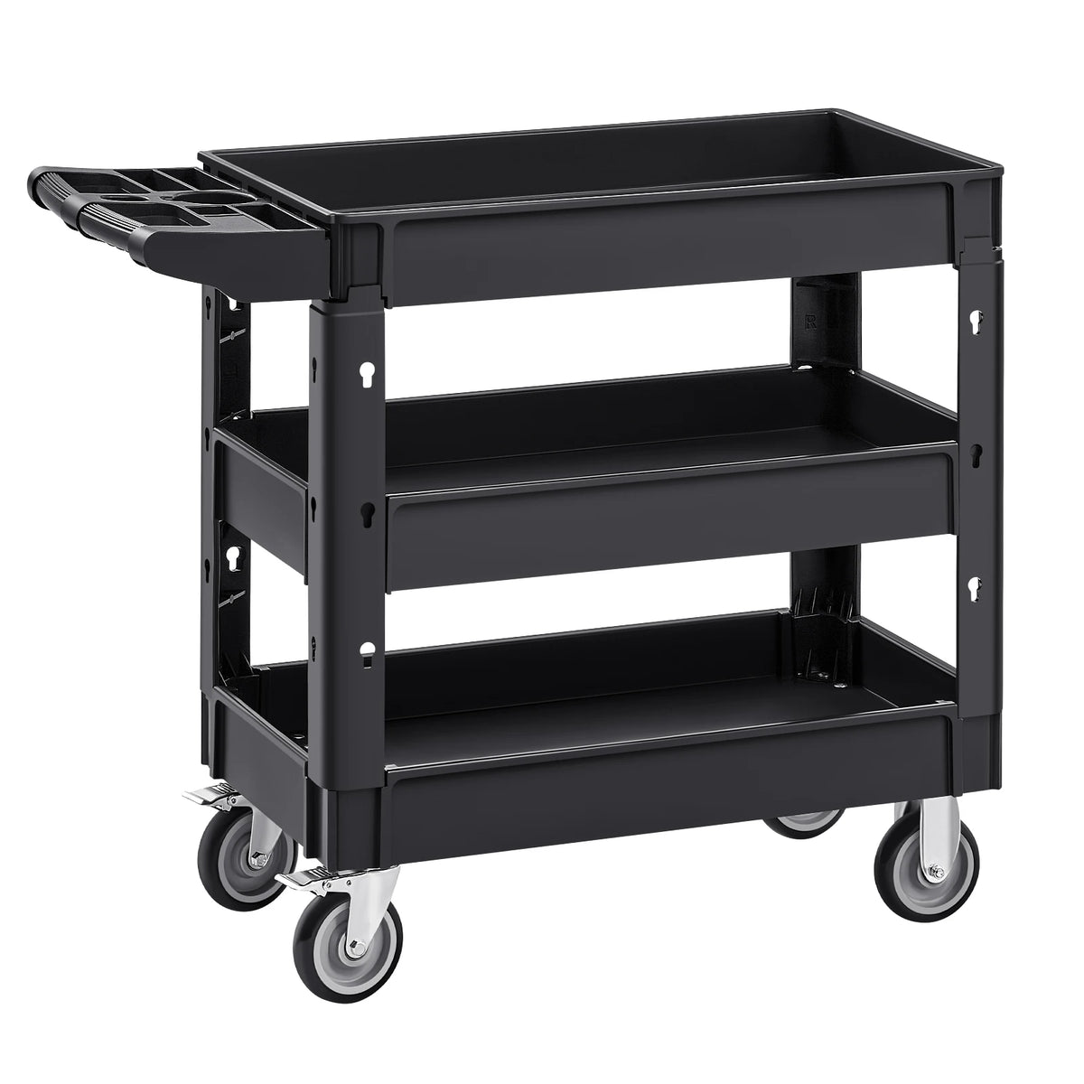 2/3 Shelf Utility Service Cart Dolly with 360° Swivel Wheels Ergonomic Storage Handle for Warehouse/Garage/Cleaning