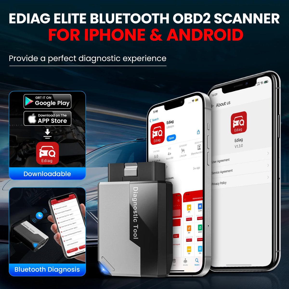[Lifetime Free] KINGBOLEN Ediag Elite All System Car Diagnostic Tool 15 Reset CANFD Active Test OBD Scanner for iOS Android