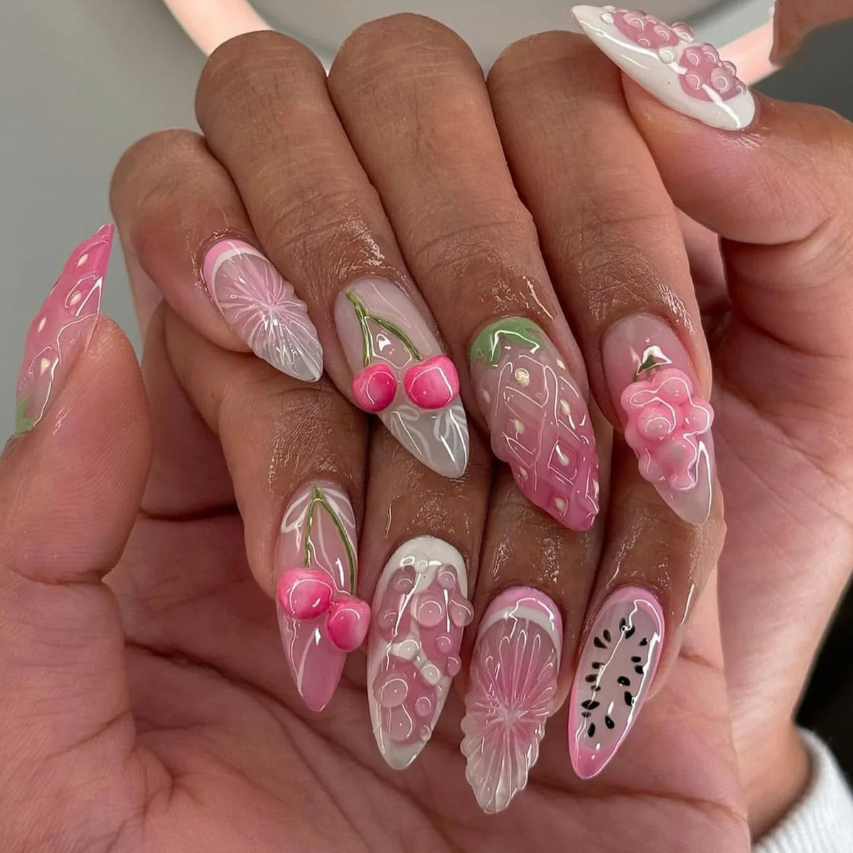 24Pcs Almond Press On Nails, Full Coverage False Nails (Random Style)