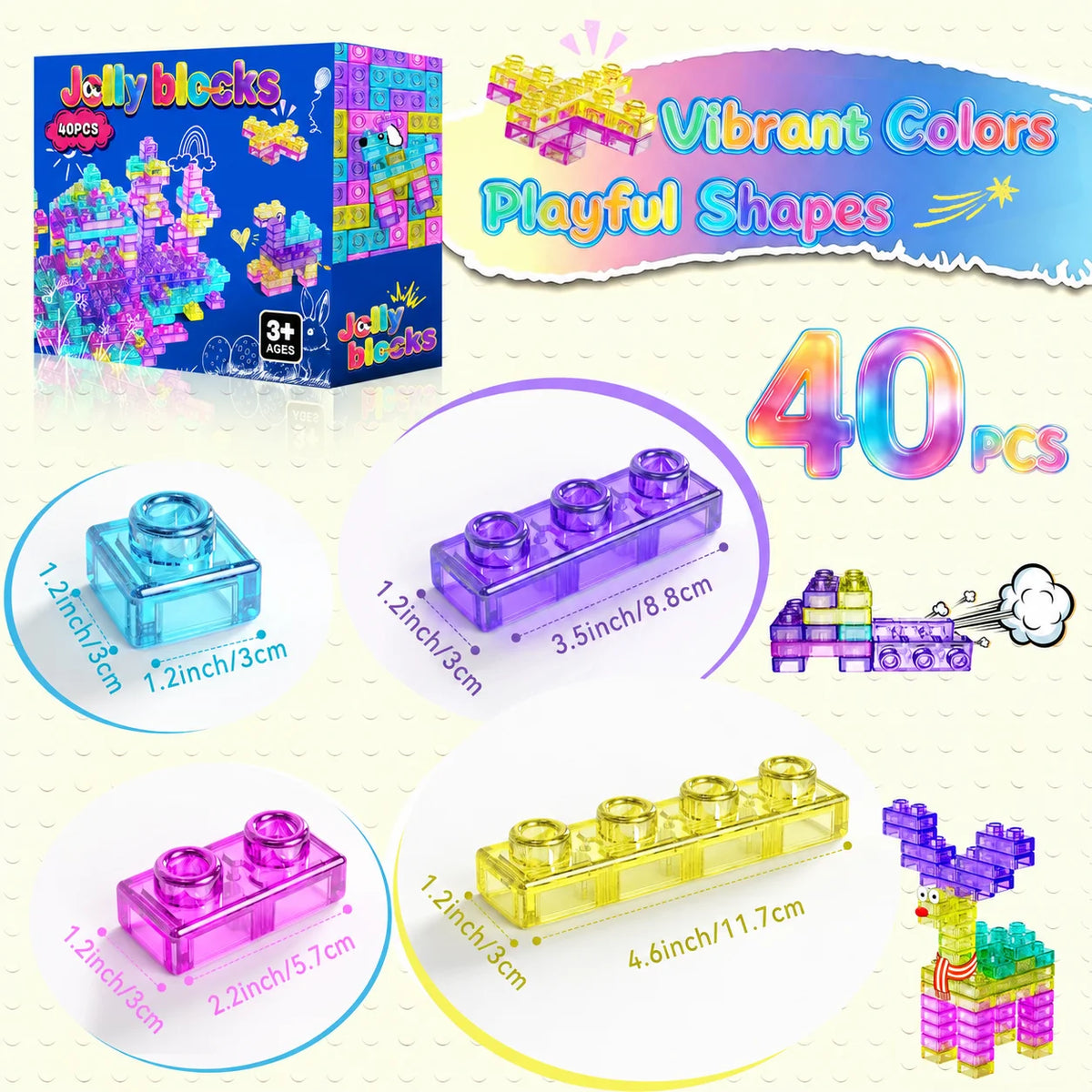 40 PCS Sensory Soft Building Blocks for Toddlers, Kids Montessori Squishy Jelly Blocks Stacking Toy Set