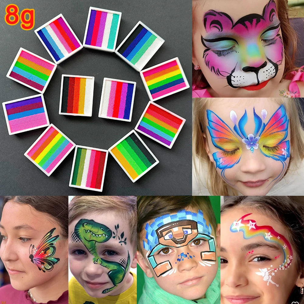 8g Palette Rainbow Water-Soluble Rainbow Palette Children's Face Body Paint,Halloween Cosplay Art Stage Makeup Body Painting